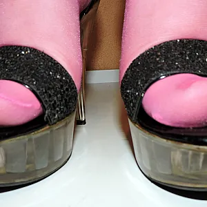 Black Hig Heel & pink Nylonfeet gallery image