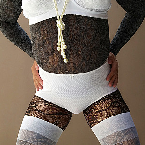 me in black lace lingerie and white granny panty gallery image