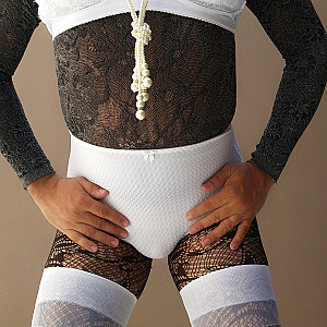 me in black lace lingerie and white granny panty gallery image