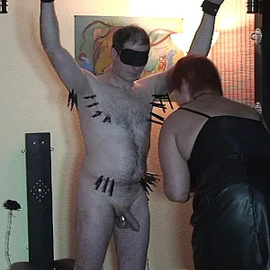 Braces, cane and machine fuck ... gallery image