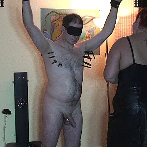 Braces, cane and machine fuck ... gallery image