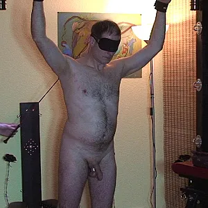 Braces, cane and machine fuck ... gallery image