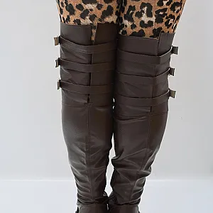 Brown leather tight high boots gallery image