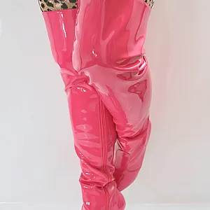 Pink tight high boots gallery image