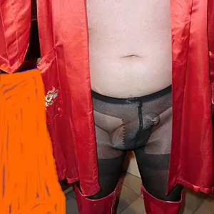 Nylon and red overknees gallery image