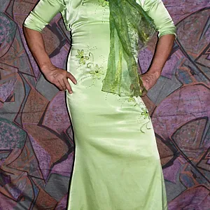 in a green evening robe gallery image