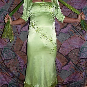 in a green evening robe gallery image