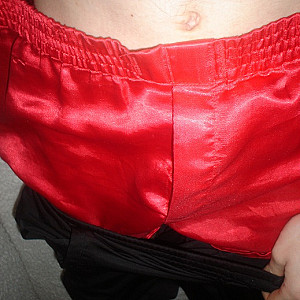 Rote Satin Shorts Galeriebild