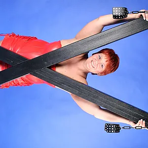 In red fetish outfit gallery image