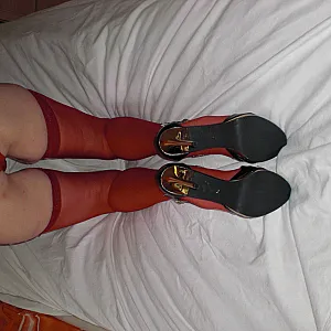 red nylons and heels gallery image