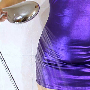 First Image Of sexyalina's Video - Shower scene in purple wetlook mini dress