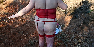 MRS S outside in red lingerie First Thumb Image