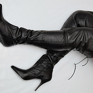 First image of Transcindy's Gallery - black leather tight high boots 1