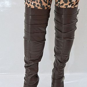 Braune Leder Tight overknee high boots Galeriebild