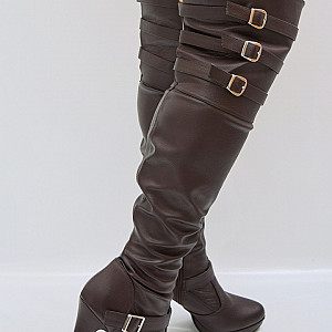 Braune Leder Tight overknee high boots Galeriebild