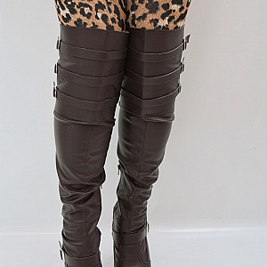 Braune Leder Tight overknee high boots Galeriebild