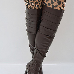 Braune Leder Tight overknee high boots Galeriebild