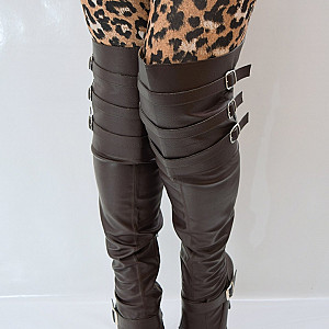 Braune Leder Tight overknee high boots Galeriebild