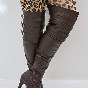 Braune Leder Tight overknee high boots Galeriebild