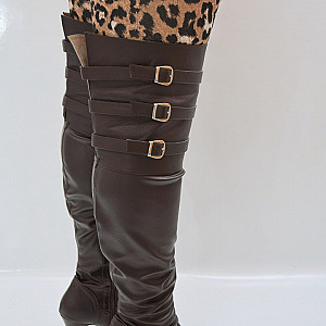 Braune Leder Tight overknee high boots Galeriebild