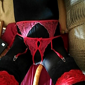 Body rote Strapse Slip ourvert schwarze Stockings und Pantyhose Galerie