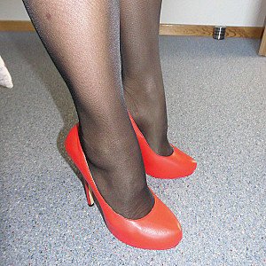 P.girl in nylons and sexy red heels gallery image