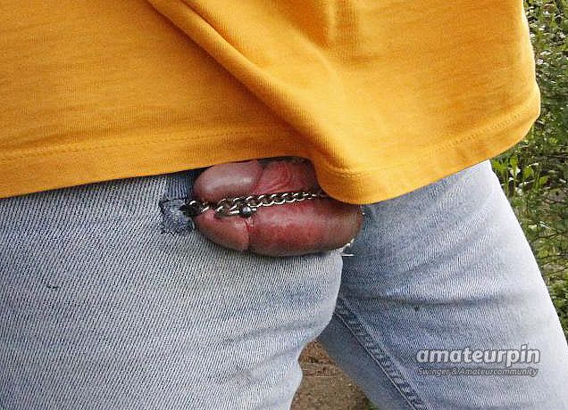 Jeans with a chain for the naked cock gallery image