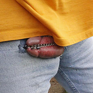 Jeans with a chain for the naked cock gallery image