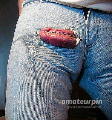 Jeans with a chain for the naked cock gallery image