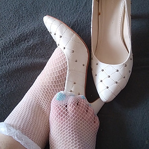 white highheels and white netsocks gallery image