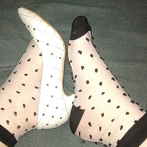 white high heels with socks gallery image