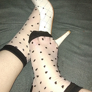 white high heels with socks gallery image