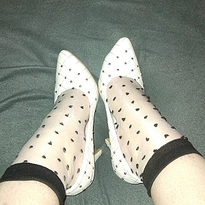 white high heels with socks gallery image