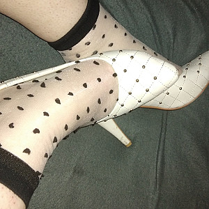 white high heels with socks gallery image