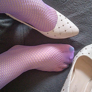 First image of WishGirl's Gallery - white high heels and purple netstockings