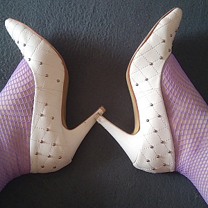 white high heels and purple netstockings gallery image
