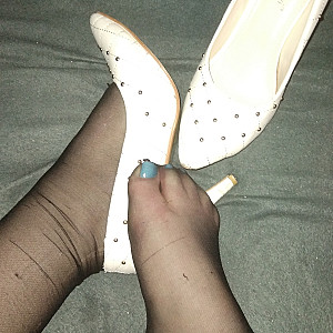 whie high heels and black nylons gallery image
