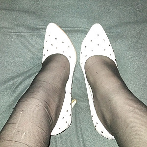 whie high heels and black nylons gallery image