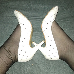 whie high heels and black nylons gallery image