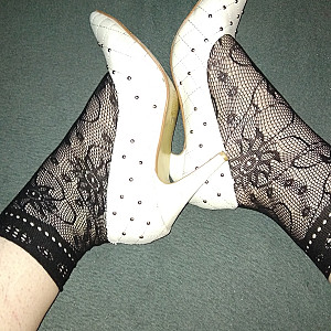 White high heels and black ankle socks gallery image