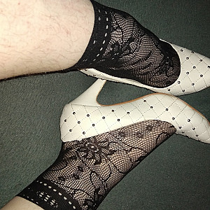 White high heels and black ankle socks gallery image