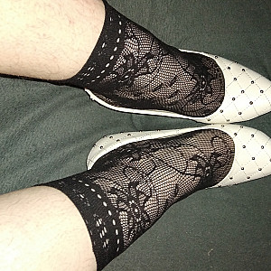 White high heels and black ankle socks gallery image