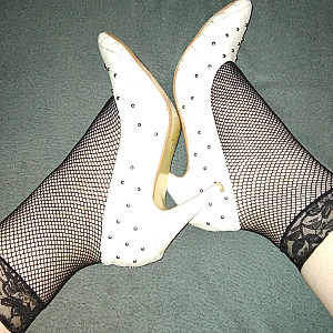 White high heels and black ankle socks gallery image