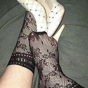 First image of WishGirl's Gallery - White high heels and black ankle socks 1