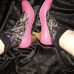 Black ankle socks and pink high heels gallery image