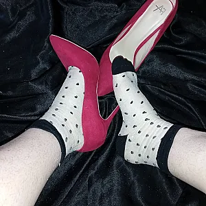 First image of WishGirl's Gallery - Red velvet, high heels, and cute little socks