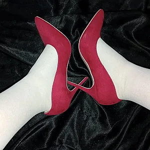 Red velvet, high heels, and white nylon gallery image