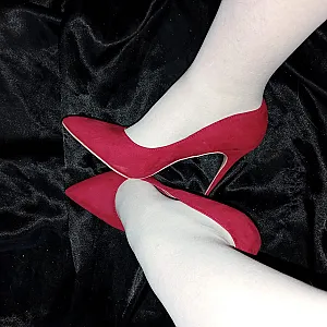 Red velvet, high heels, and white nylon gallery image