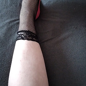 Pink heels and black ankle socks gallery image