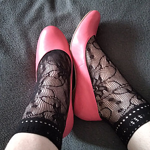 Pink heels and black ankle socks3 gallery image